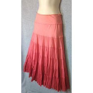 Chaudry KC Midi Skirt S Pink Peach Ombre Tiered Ruffle Festival Hippie Whimsical
